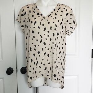 Everleigh Cream Black Animal Print Spot Tie Back Short Sleeve Blouse M